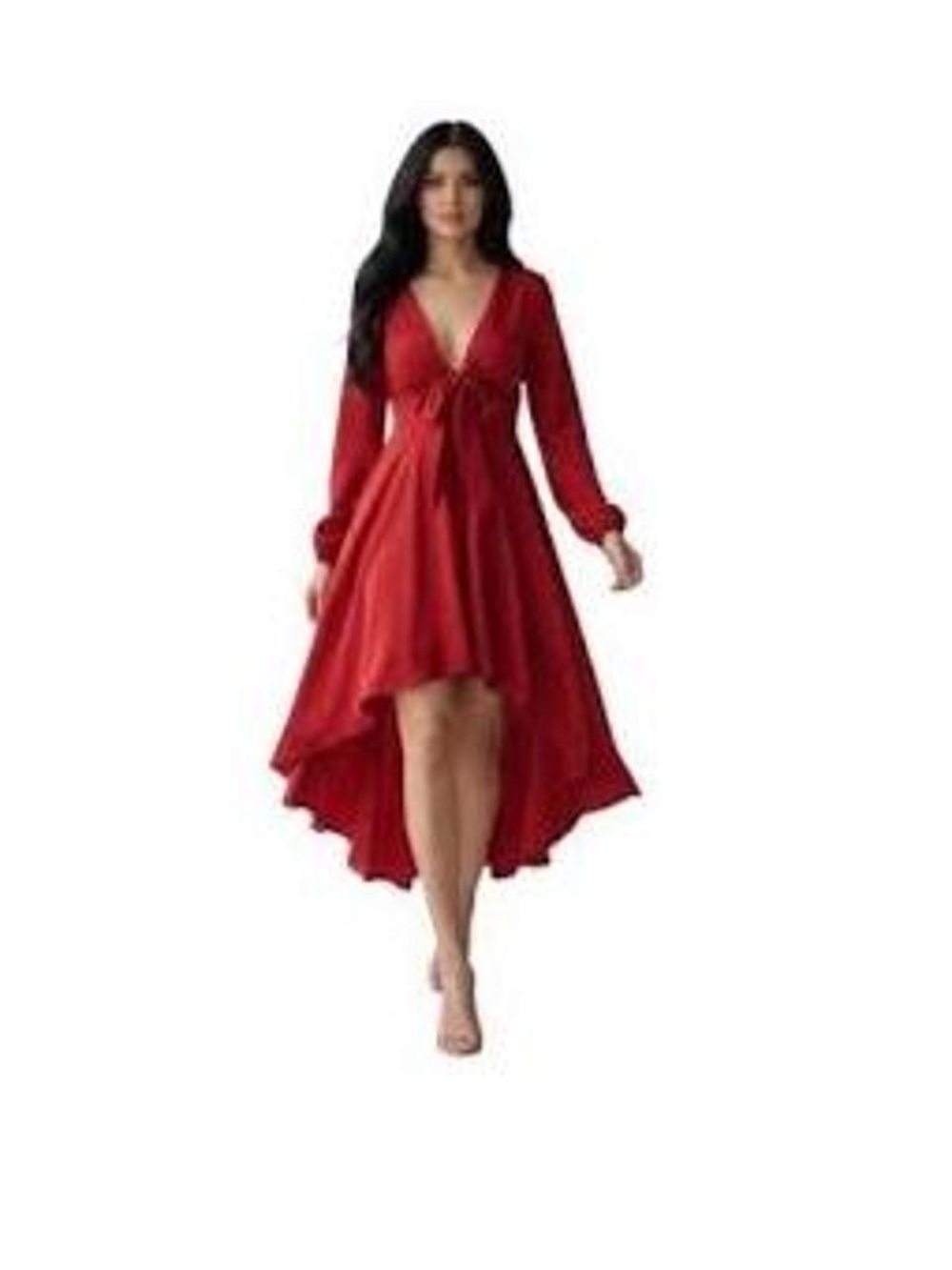 Petal & Pup Red High-Low V-Neck Tie-Waist Dress